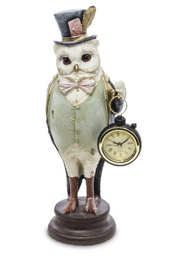 Alicja w Krainie Czarów, figurka sowa z zegarkiem, wys.29.5cm 
