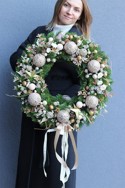 OD RĘKI Deco Beige&Gold, zachwycający świąteczny wianek, śr.54cm