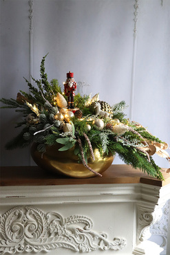 Golden Christmas Lux, świąteczny stroik LED z dziadkiem, wym.58x69cm 