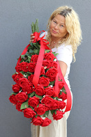 Różany Dom, bukiet nagrobny do położenia, czerwony, dł.85cm