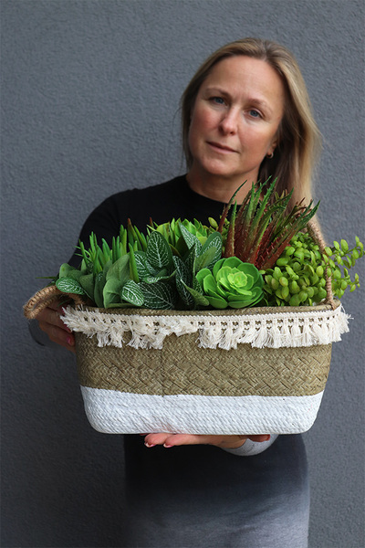 Hefrasa Boho Basket, kosz ceramiczny z sukulentami