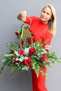 Angelo Garden Rubin Gold 3, lampion nagrobny z kwiatami, wys.46cm 