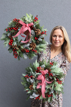 Redite 3, mroźny wianek zimowy z kokardą, śr.47cm