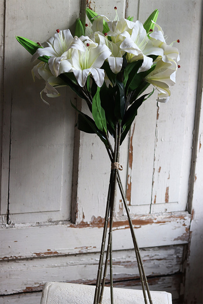 bukiet gumowych białych lilii, Lilianna, 6szt, dł. cm 