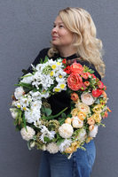 Słoneczny, wianek w jasnej kolorystyce na drzwi, śr.44cm