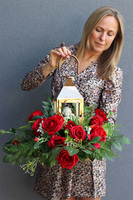 Angelo Garden Rubin Gold 2, lampion nagrobny z kwiatami