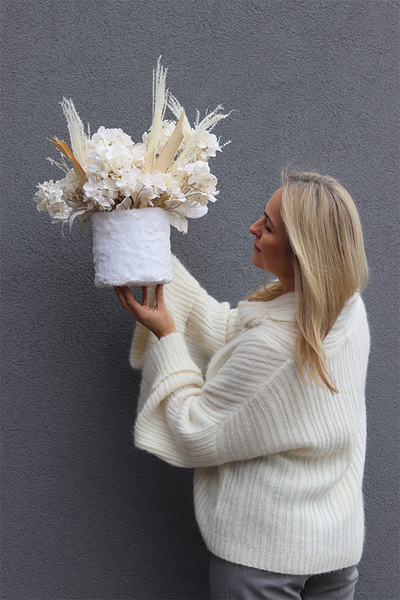 Winter Beige, zimowy flowerbox z suszem