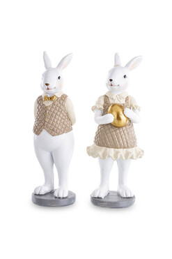 OD RĘKI Bunny Cottage Beige, figurka wielkanocna zajączek G, 2szt, wys.15cm