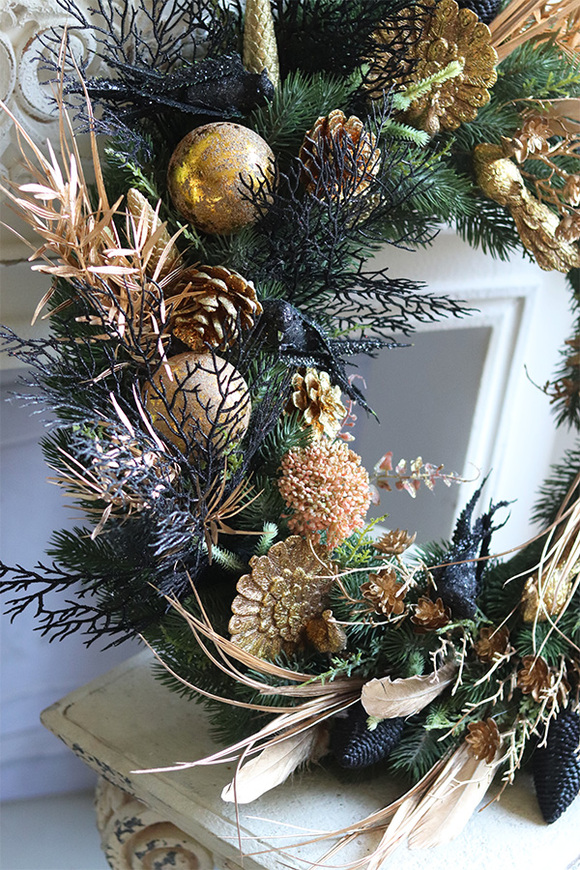 Złote Pawie, duży świąteczny wianek, śr.66cm