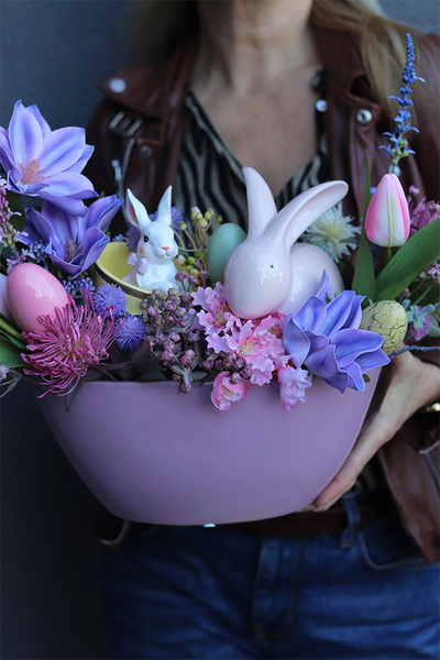 Finamia Pink, stroik wielkanocny z zajączkami