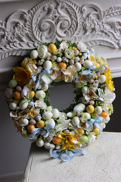 wielkanocny wianek z jajkami, Happy Easter Blue, śr.40cm 