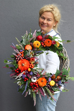 Jesienne Drzwi, asymetryczny wianek jesienny, rozp.60cm  