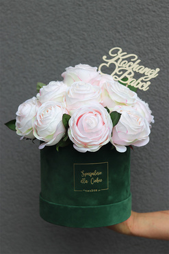 Green Velvet Rosena, zielony flowerbox z różami, wys.