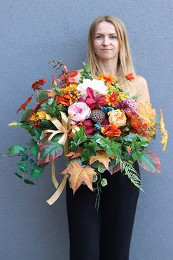 Milady, kompozycja nagrobna jesienna w ceramicznej misie, wym.40x60x50cm 