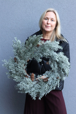 Ośnieżony, zimowy wianek zielony, śr.54cm