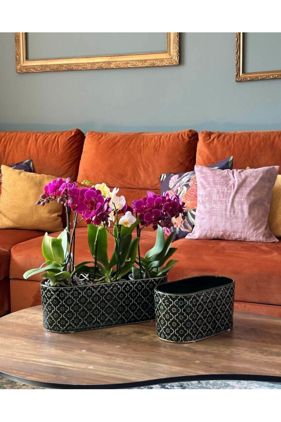 Vintage Orient, osłonka ceramiczna doniczka, zielona