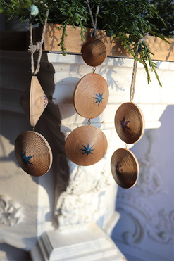 Modern Wood House D, drewniane zawieszki na choinkę ze wzorem, kpl.6szt