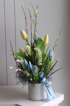 Szafirkowo, stroik wielkanocny z szafirkami, wys.42cm 