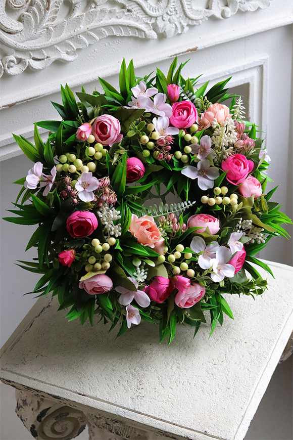 Deronata, różowy wianek dekoracyjny