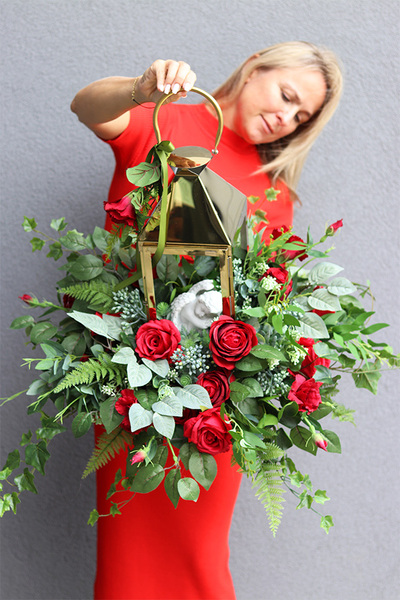 Angelo Garden Rubin Gold 3, lampion nagrobny z kwiatami