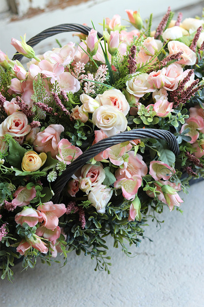 bogaty kosz z różowymi kwiatami, Leokadino, wym. 30x62cm 