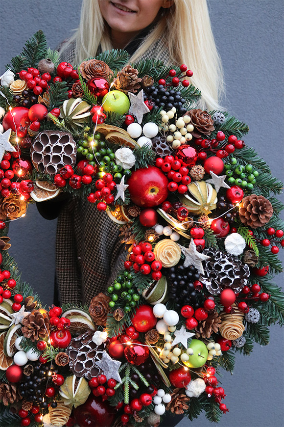 Świąteczny Kolor Big 3, bogaty wianek świąteczny LED