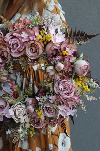 Merillana, jesienny wianek na drzwi z mimozą, śr.49cm