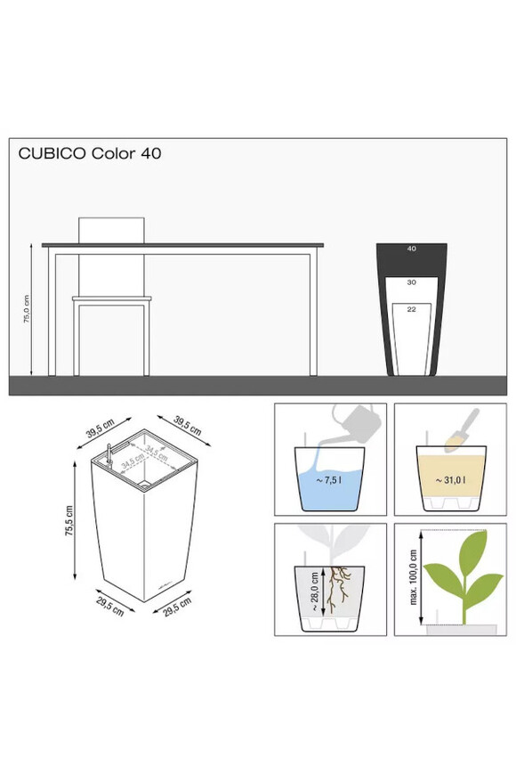 Cubico Color, elegancka donica z nawadnianiem