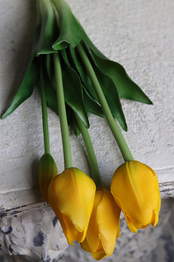 April New, bukiet tulipanów silikonowych Żółty, 5szt. dł.46cm
