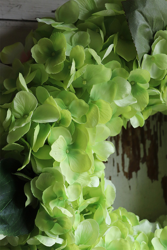 bogaty wianek z zielonych hortensji, Zielona Kraina, śr.40cm 