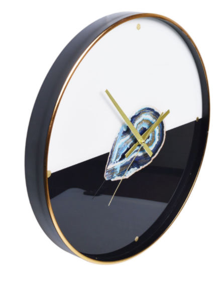 Amethyst Black&White, elegancki wiszący zegar w złotej ramie, wym.45.2x4.3cm