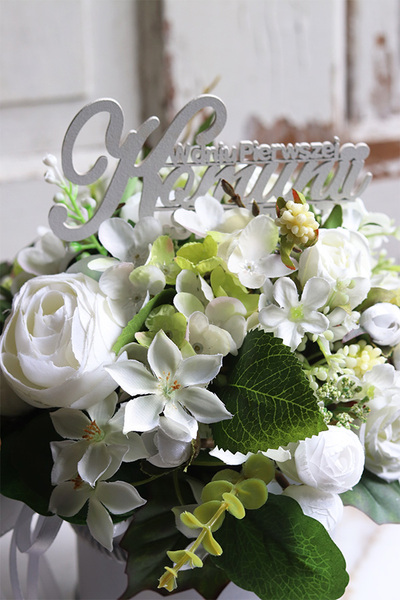 biały flowerbox komunijny, Terfe, wys.23cm 