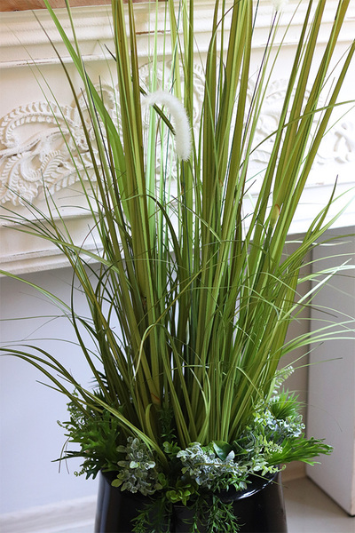 Green Terrance Fiberglass, sztuczna trawa w czarnej donicy