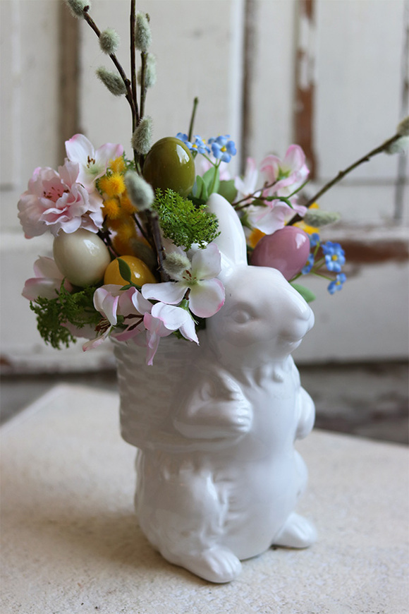 Moko Easter Pastelle, zając wielkanocny z kwiatami, wym.33x16x17cm