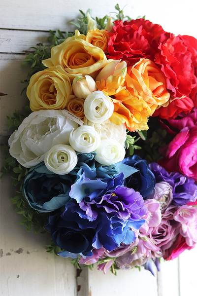 dekoracyjny wianek na drzwi, Kolory Tęczy, śr.33cm  