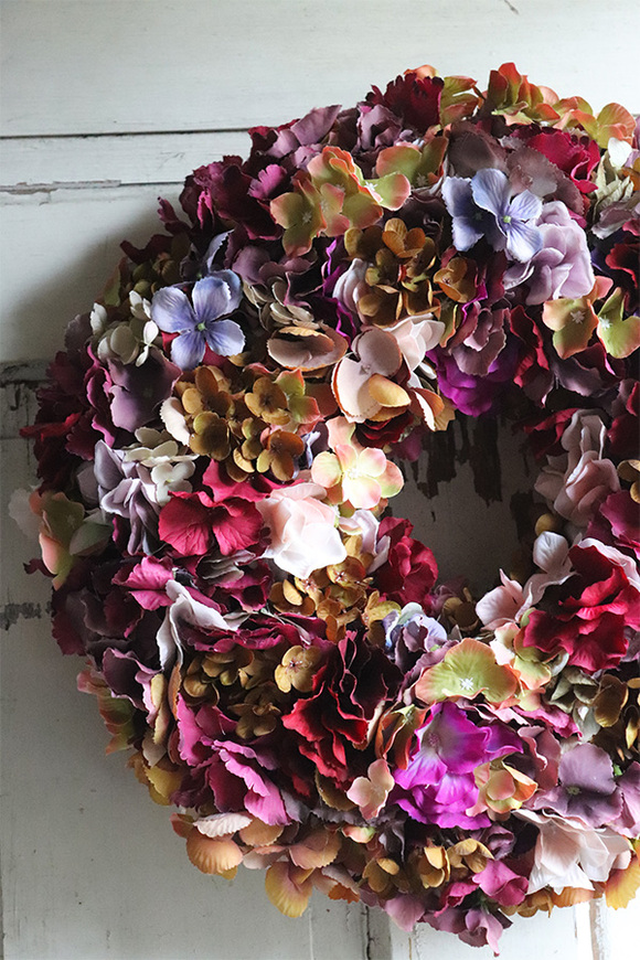 Brązowa Hortensja Nova, jesienny wianek na drzwi, śr.40cm