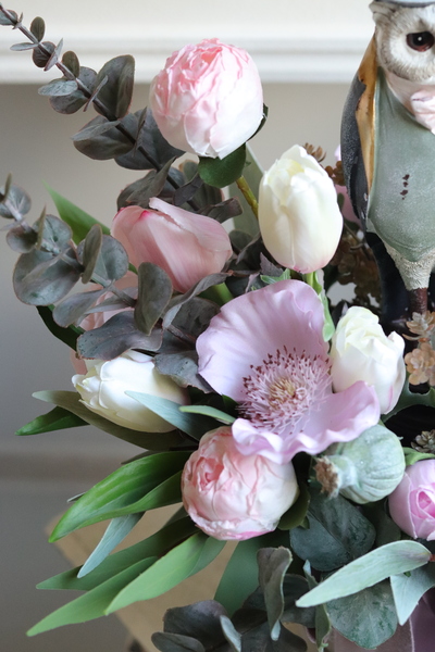 Mądra Sowa, flowerbox welurowy z figurką