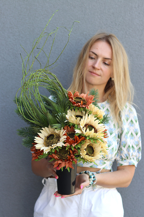 Słonecznikowe Pole, komplet wieniec & bukiet, śr.60cm/46cm