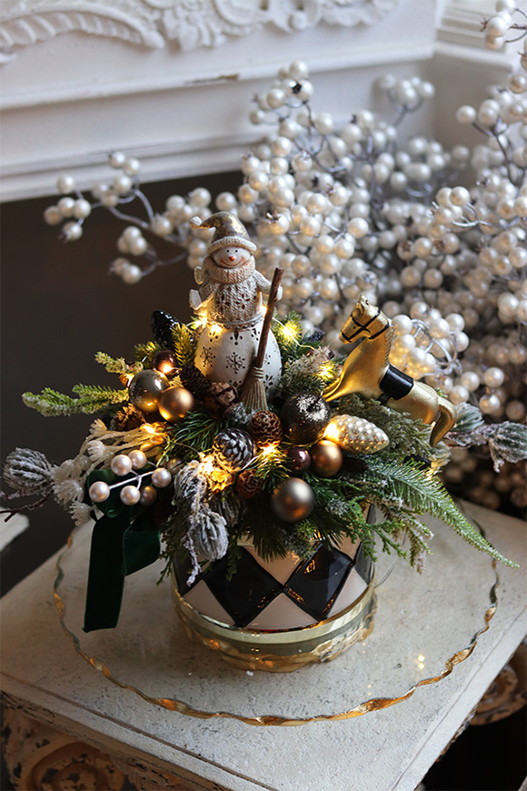 Snowman Pierrot, świąteczny stroik w bębenku LED