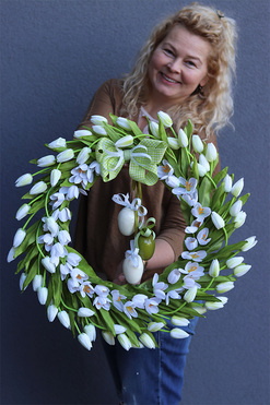 bardzo elegancki wianek na obręczy, Witaj Wiosno Subtelle, śr.55cm