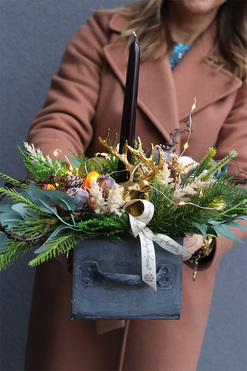 Industrial LED, świąteczny stroik w metalowej szufladzie, wys.34cm 