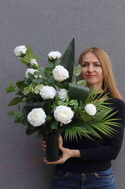 Rosalia Blanca, zestaw dekoracji nagrobnych, kompozycja + bukiet