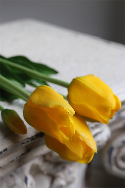 April New, bukiet tulipanów silikonowych Żółty, 5szt. dł.46cm