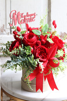 czerwony flowerbox z napisem, Dzień Mamy, wys.32cm 