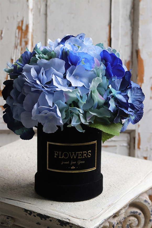 Niebieska Hortensja 2, flowerbox z kwiatami