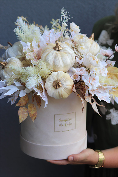 Nerite Jesienny Czas, welurowy flowerbox jesienny z dyniami