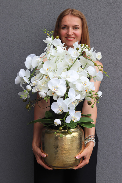 Gold Palazzia Big, sztuczny storczyk w złotej donicy