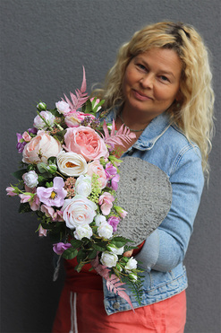 Pink Love Volcan, stroik nagrobny serce, dł.50cm