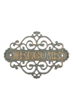 Welcome, żeliwny napis dekoracja ścienna, niebieski, wym.20x27cm