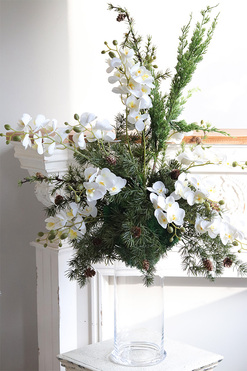 Zimowa Orchidea, dekoracja w szklanym wazonie, wym.107x76cm